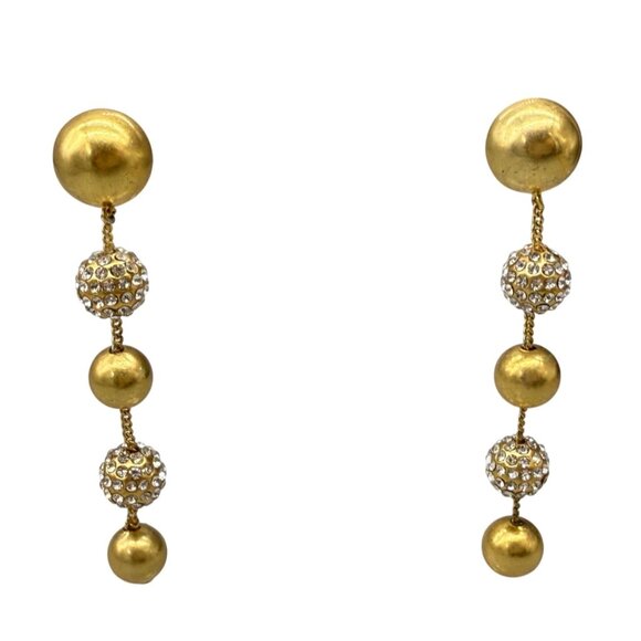 Gold & Rhinestone Long Drop Earrings - Picture 1 of 5